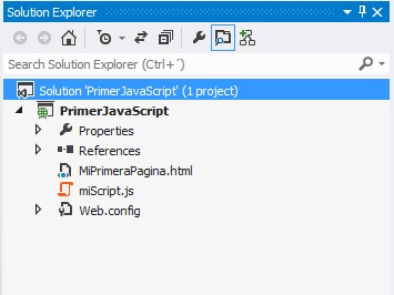 La ventana de exploración del Proyecto, después de agregar un archivo JavaScript