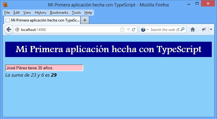 Salida de la aplicación al correr en Mozilla Firefox